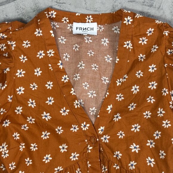 FRNCH Ochre Cotton Floral Mini Dress - Picture 4 of 6